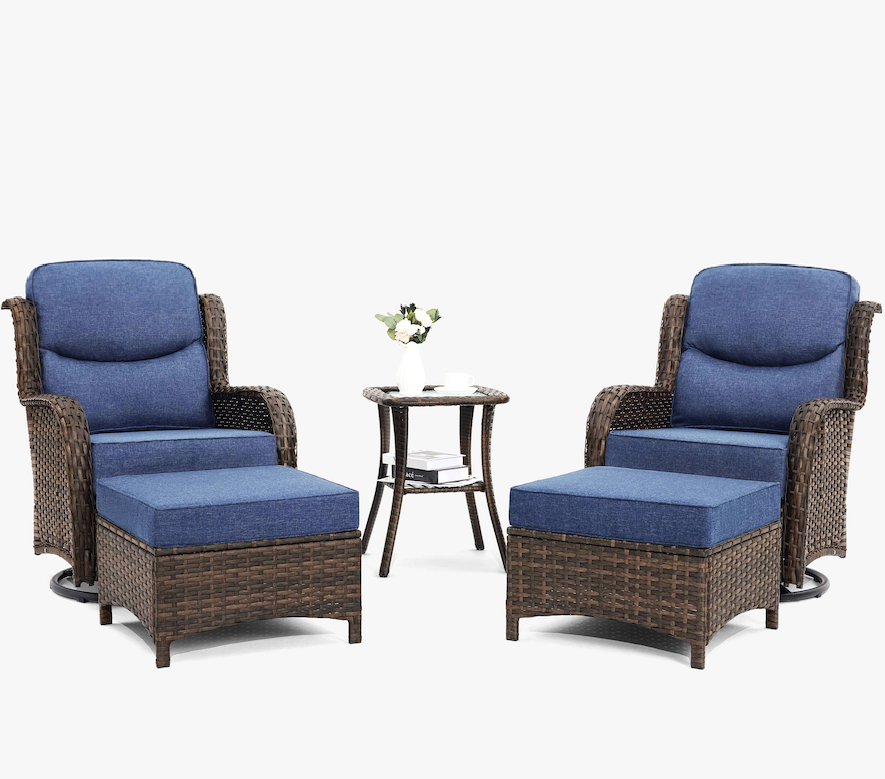 Swivel Glider Blue Conversation Set V2 With Ottomans