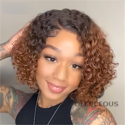 -Trendy Mix Brown Curly Glueless Undetectable Invisible Lace Wig