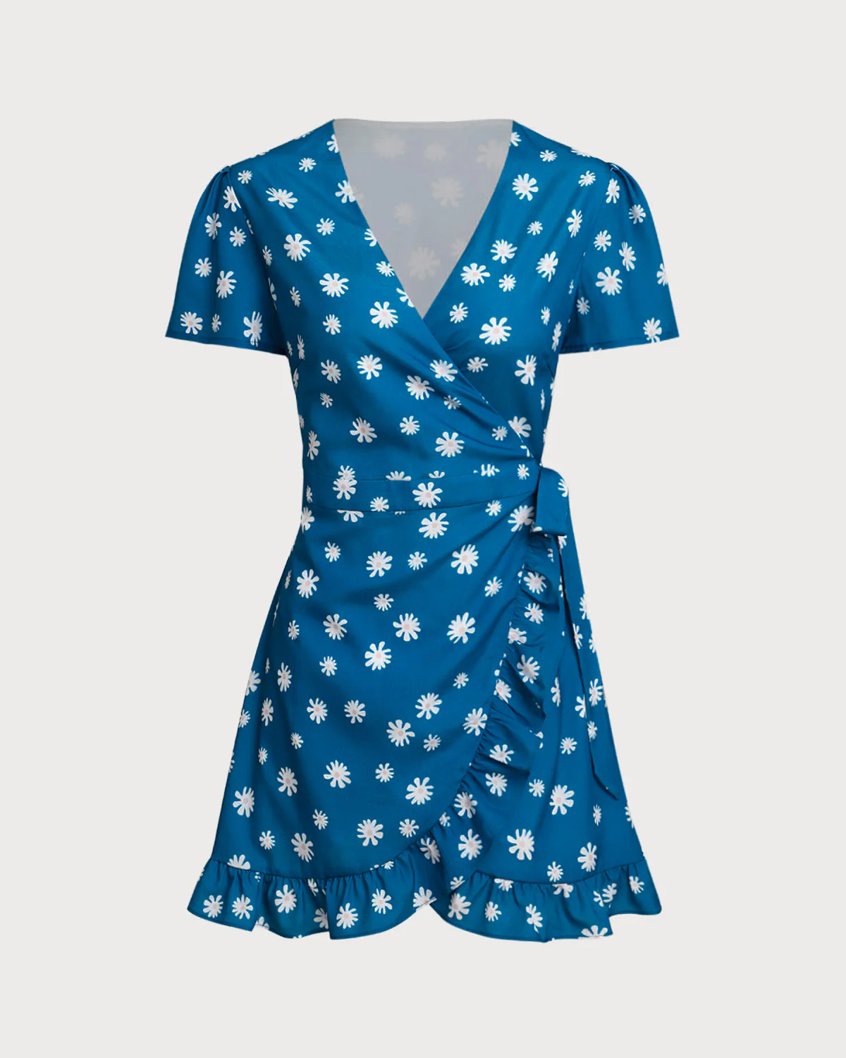 Blue Floral A-Line Wrap Mini Dress