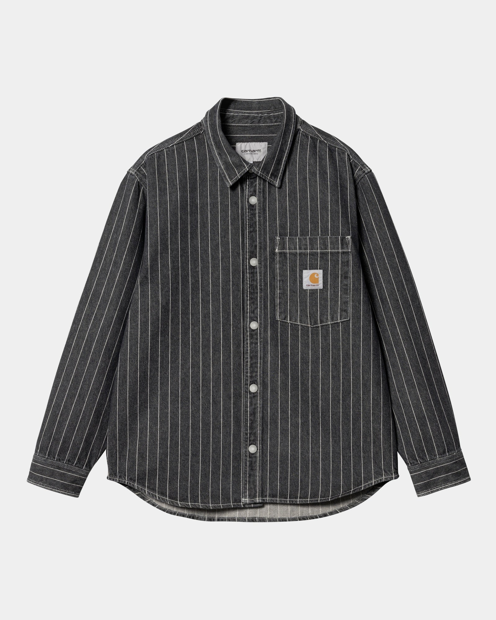 Final inventoryOrlean Stripe Shirt Jacket | Black / White (stone washed)