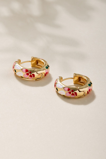 Lana Floral Enamel Huggie Hoop Earrings