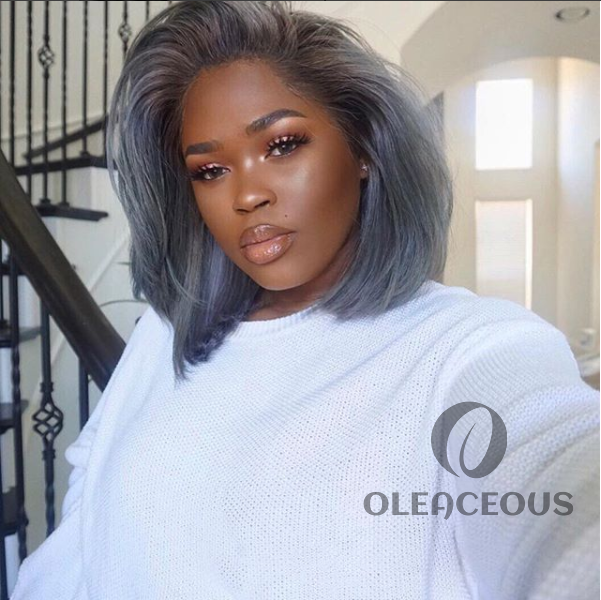 -Gray Short Brazilian Straight Hair BOB Wigs Lady Wig