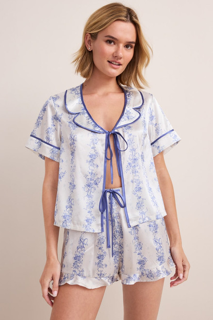 Emma Blue Floral Satin Pajama Set