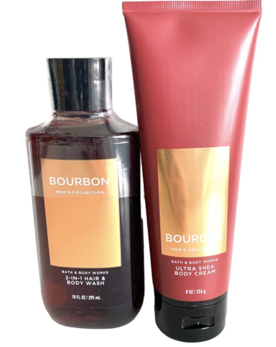 Bath & Body Works Men's Collection Ultra Shea Body Cream & 2 in 1 Hair and Body Wash BOURBON.