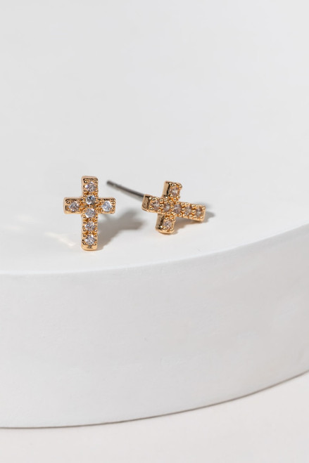 Claudia Crystal And Gold Cross Stud Earrings