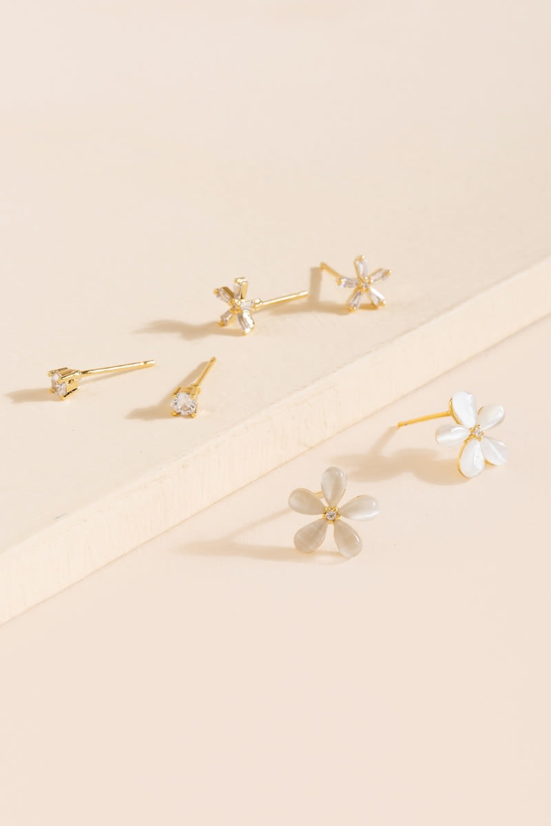 Kate Crystal Flower Stud Earring Set