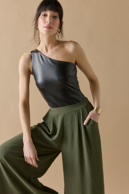 Raven One Shoulder Leather Bodysuit
