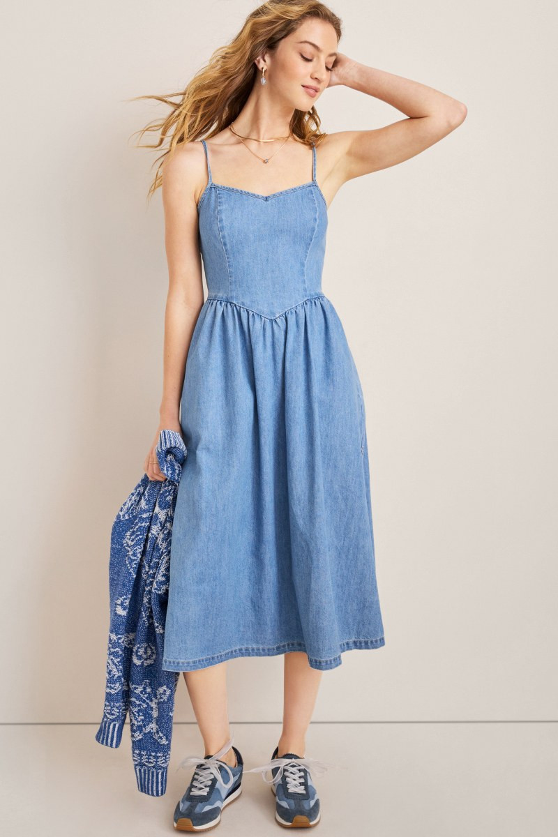Sally Drop Waist Denim Midi Dress