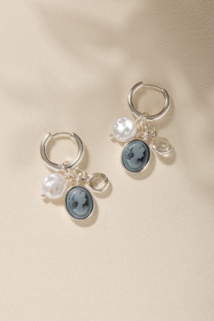 Julie Cameo Pearl Charm Hoop Earrings