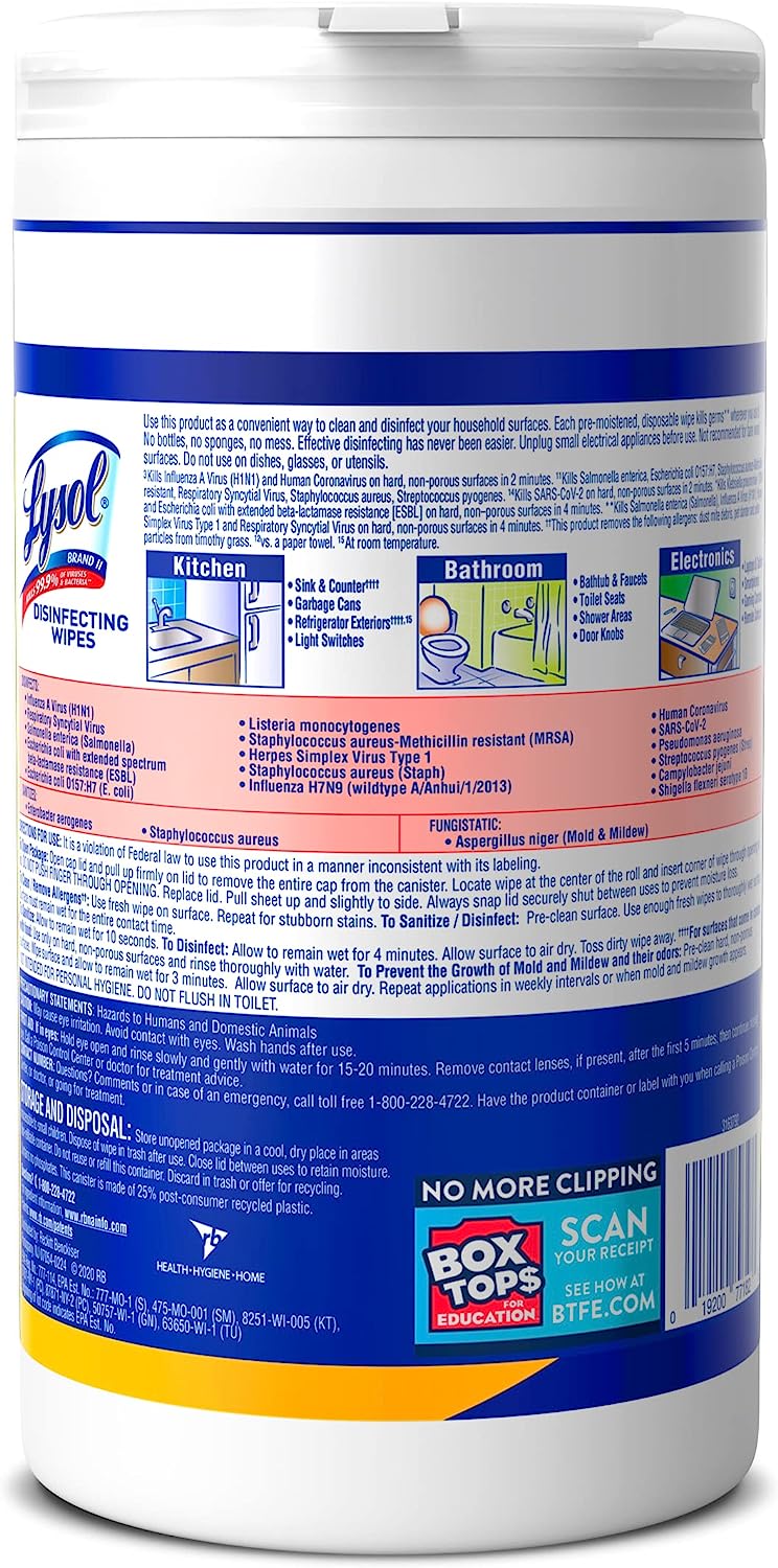 Disinfectant Wipes, Multi-Surface Antibacterial Cleaning Wipes, For Disinfecting and Cleaning, Lemon and Lime Blossom, 80 Count (Pack of 4)