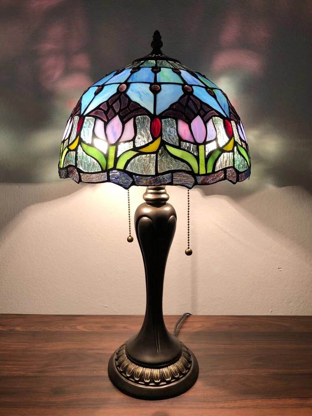 Tiffany Style Table Lamp Tulip Blue H22*W12 Inch