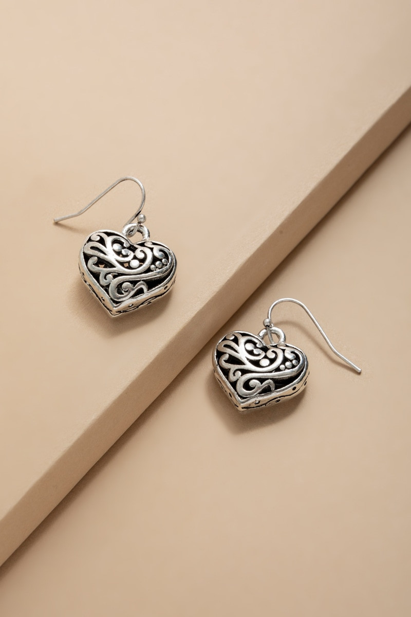 Trisha Embossed Heart Drop Earrings