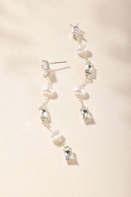Sally Pearl Station Linear Drop Earrings