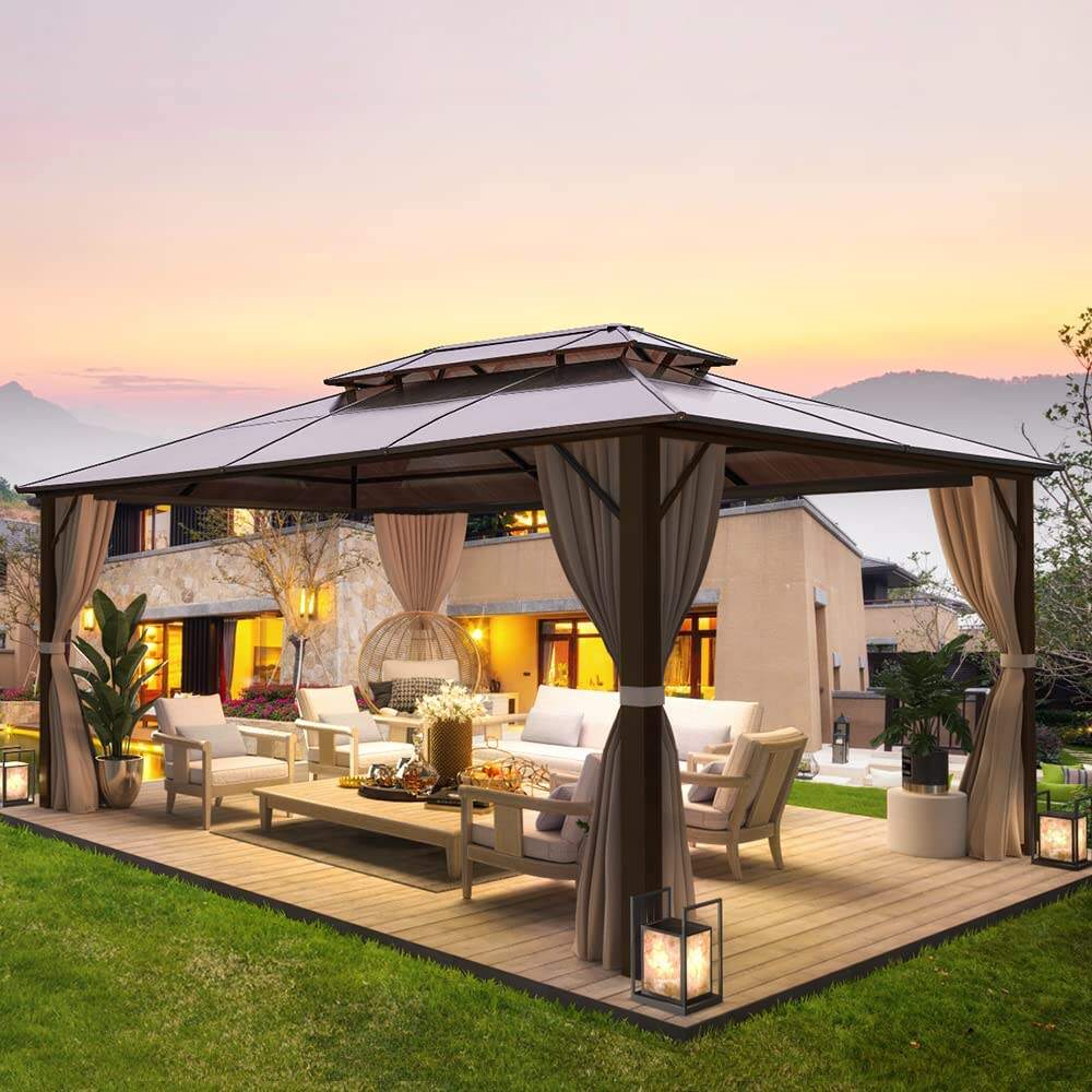 （Limit one per order）10'x13' Outdoor Polycarbonate Double Roof Hard Top Gazebo
