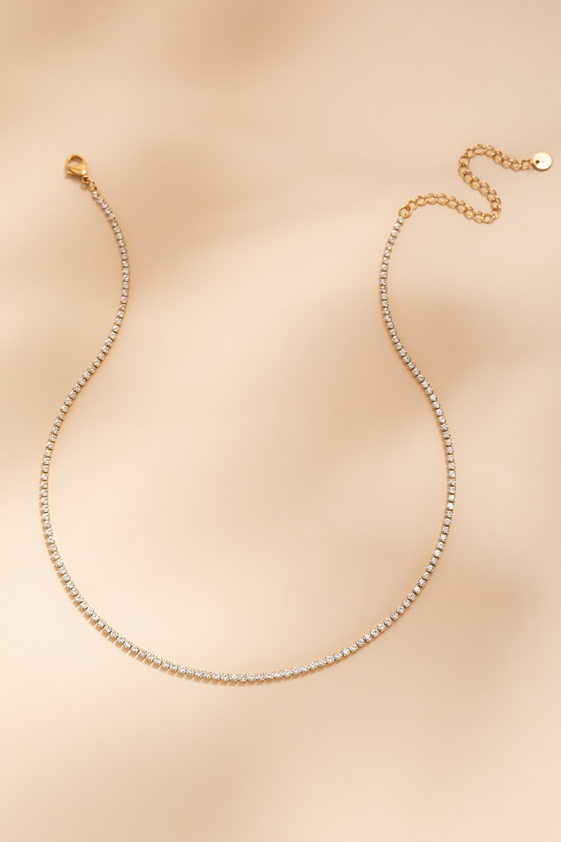 Iris Stainless Steel Gold Tennis Strand Necklace