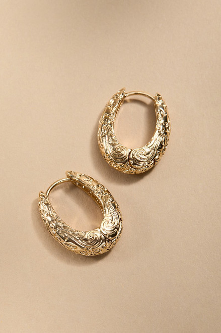 Sheryl Embossed Long Hoop Earrings