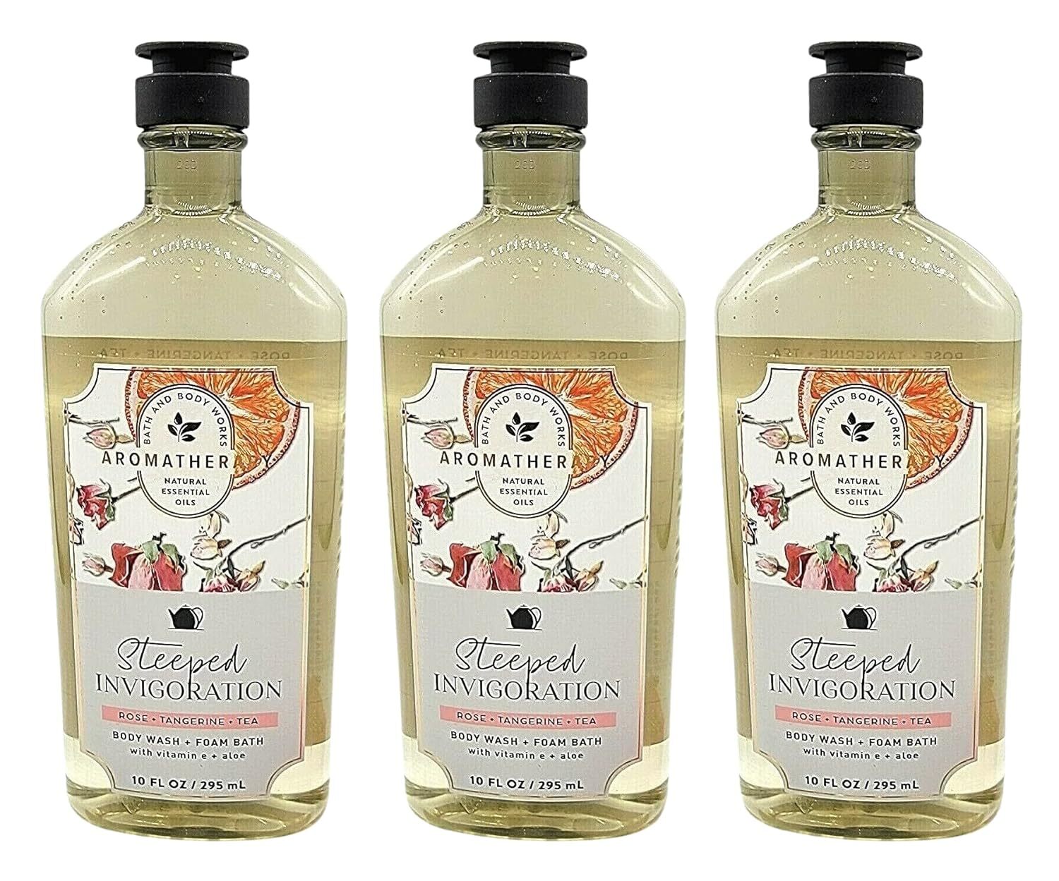 Bath & Body Works Aromatherapy Rose Tangerine Tea Body Wash & Foam Bath, Gift Sets 10 fl oz per Bottle (3 Pack) (Rose Tangerine Tea)