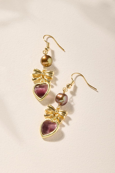Heather Bow Heart Drop Earrings