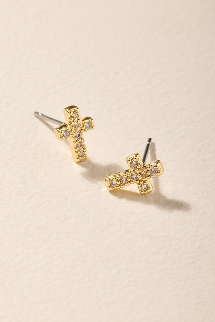 Kelsey Gold Crystal Cross Stud Earrings