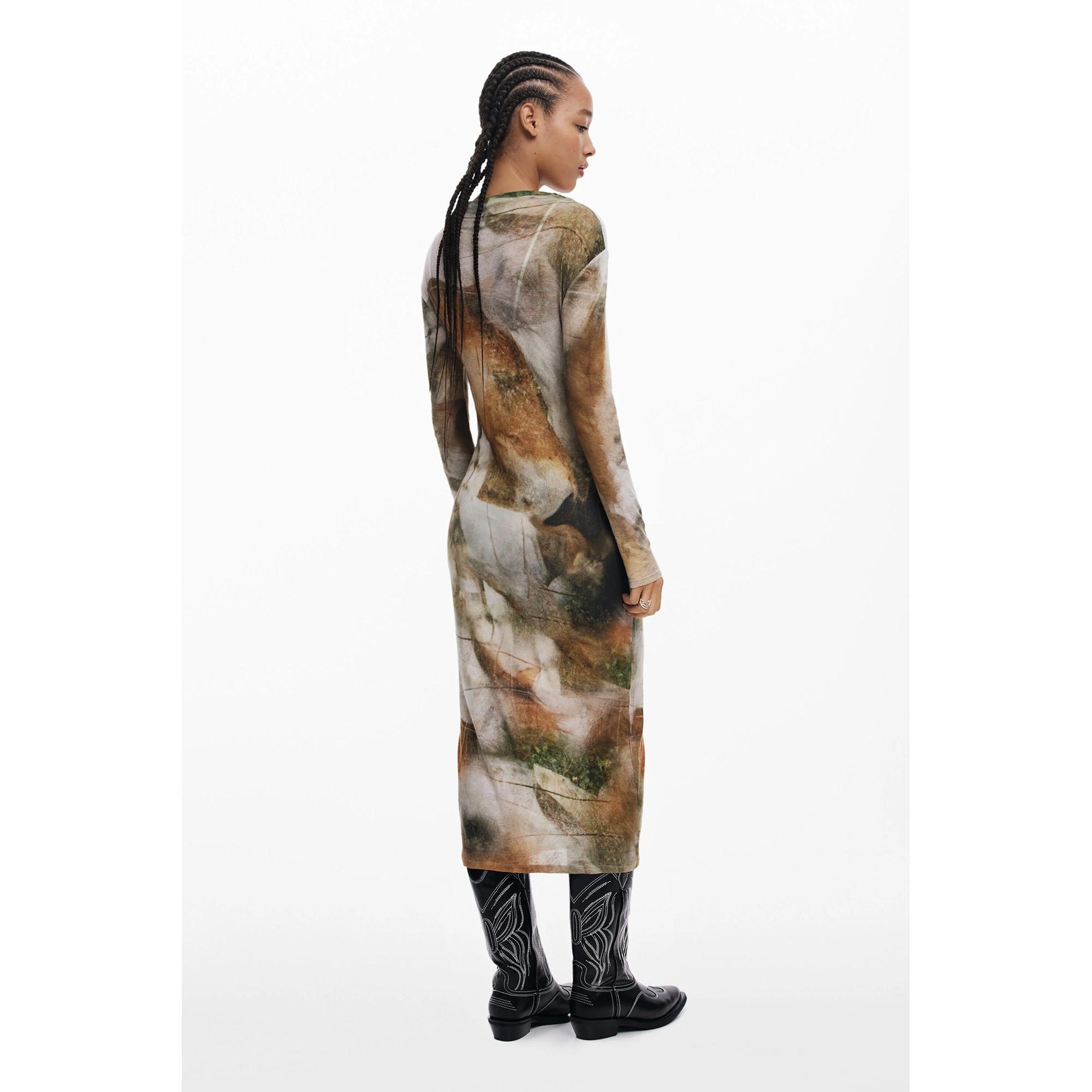 Desigual Bedrucktes Langarm Midikleid