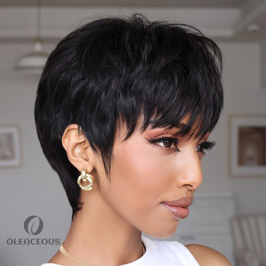 Put On & Go Natural Black Short Pixie Cut Wig With Bangs