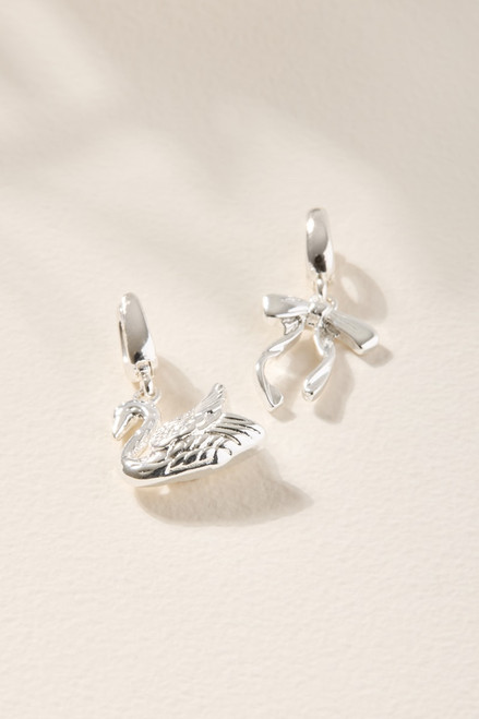 Swan and Bow Charm Set Silver