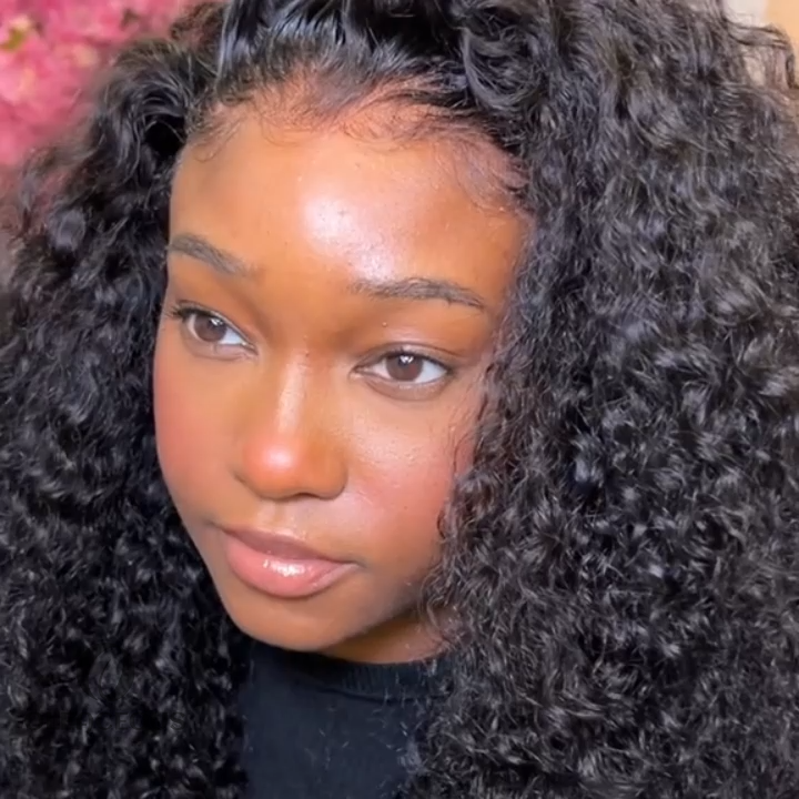 -Glueless Brazilian Natural Black Long Curly Wig