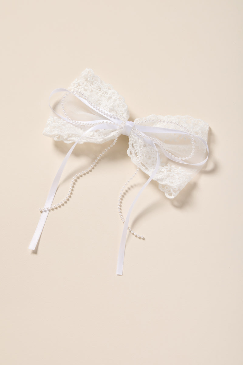 Aida Lace and Pearl Hair Bow Barrette