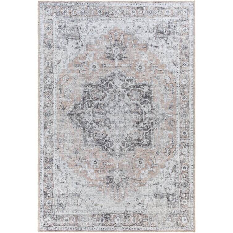 Glendale Heights Machine Washable Oriental Beige/Charcoal Area Rug