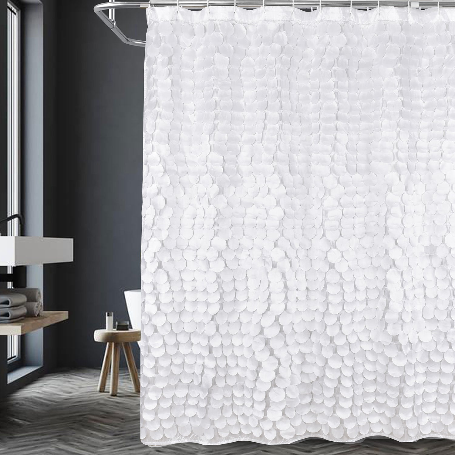 Modern Cute Decorative Shower Curtain - Textured Shimmer Circle Design Bathroom, 72a?? x 72a??