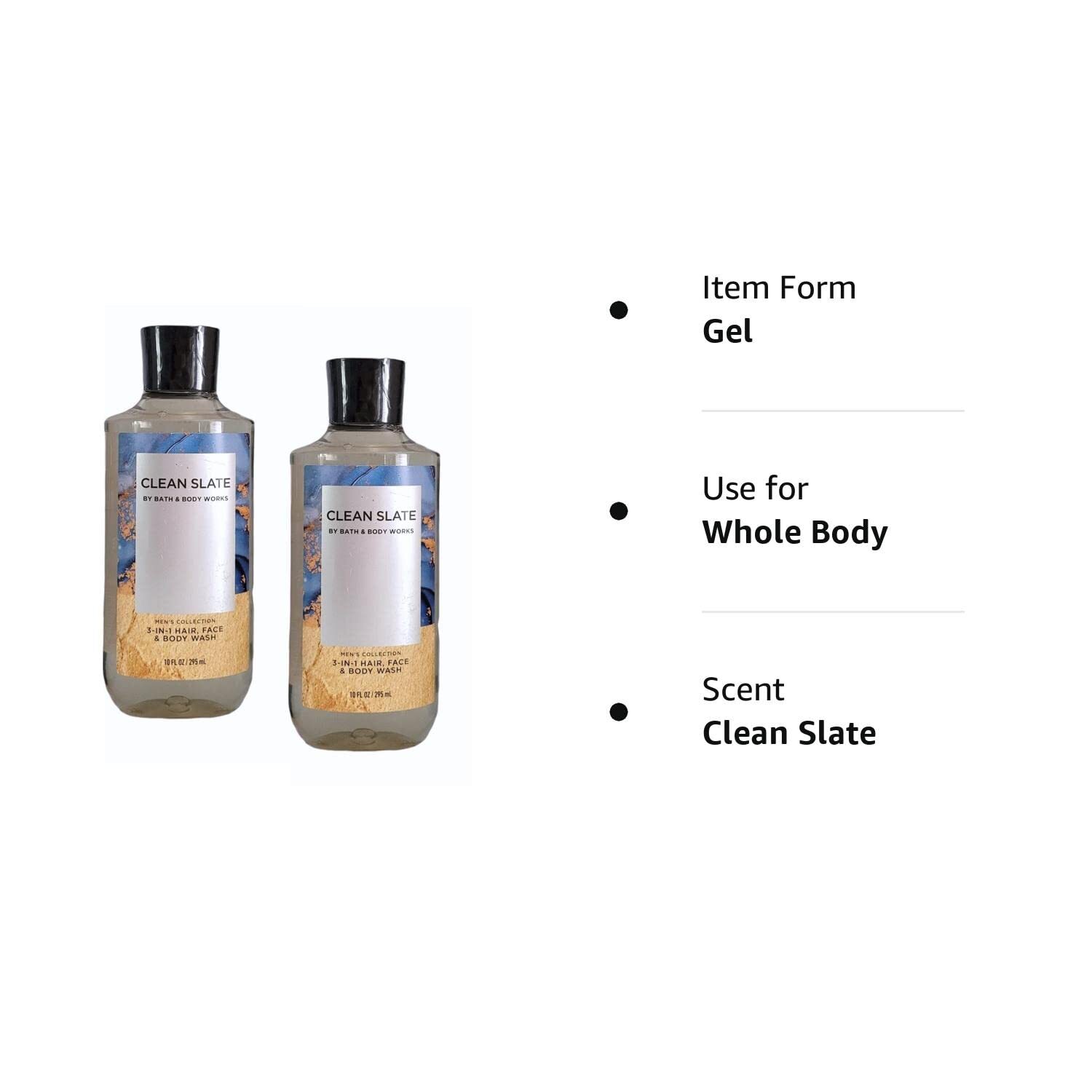 Bath & Body Works For Men Clean Slate 3-in-1 Hair, Face & Body Wash - Value Pack lot of 2 - Full Size (Clean Slate)