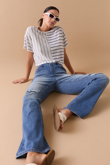 Bonnie Kick Crop Destructed Denim Jeans