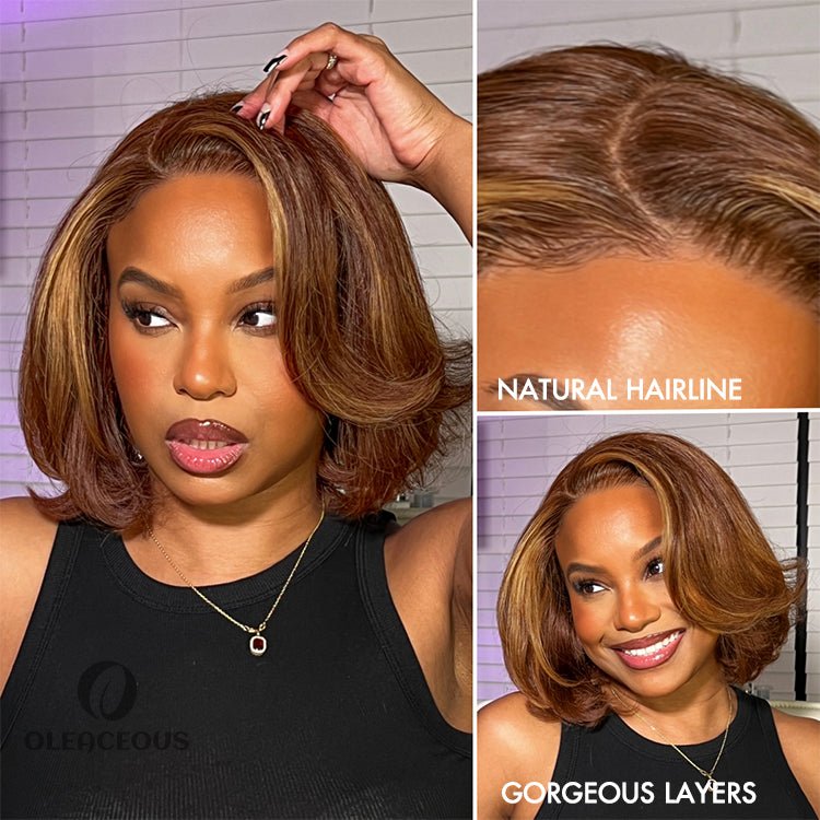 Toffee Brown Mix Blonde / Natural Black  Bob Wig