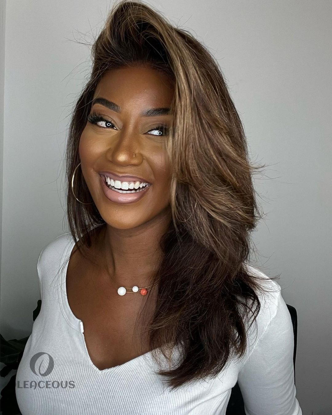 Dark Brown With Blonde Highlights Layered Wavy Wig