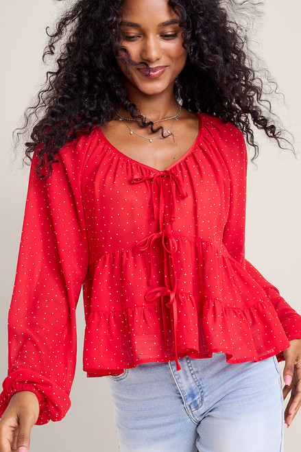 Laurie Tie Front Tiered Blouse