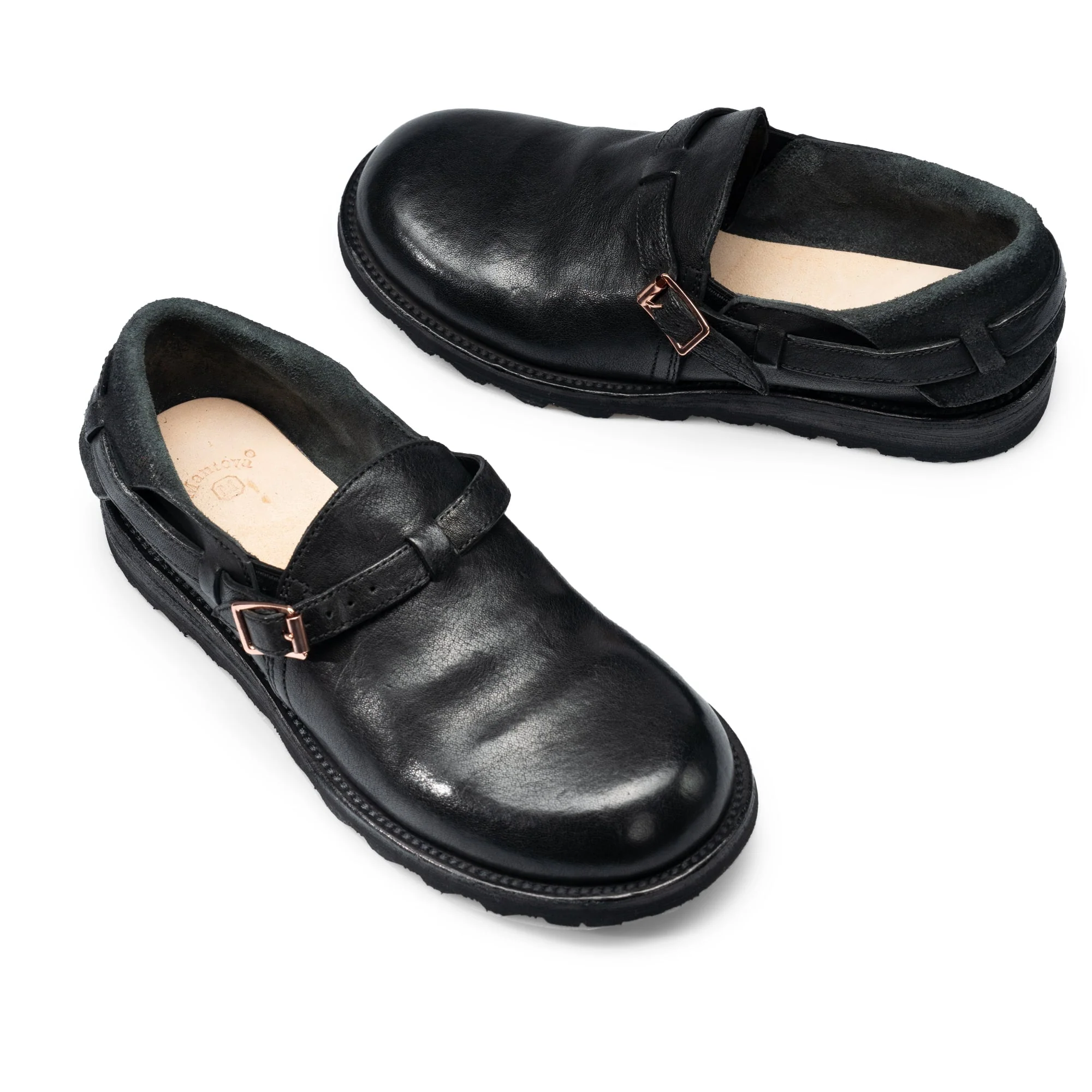 Middle English-Womens Handmade Full Grain Horse Leather Flat Loafers - Black/Coffee