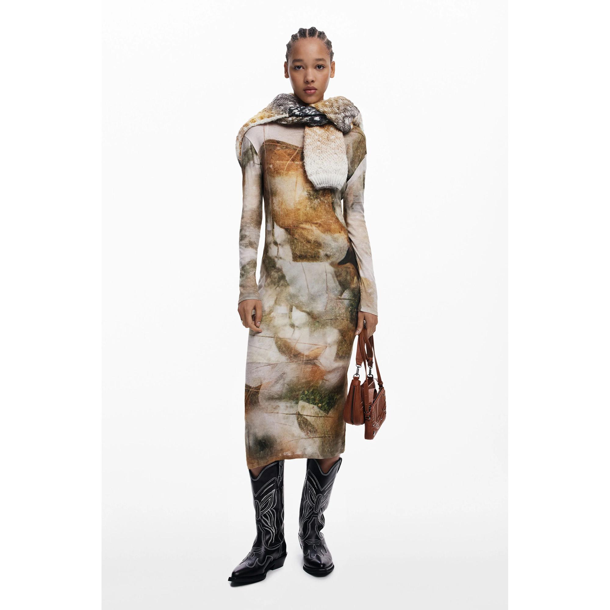 Desigual Bedrucktes Langarm Midikleid