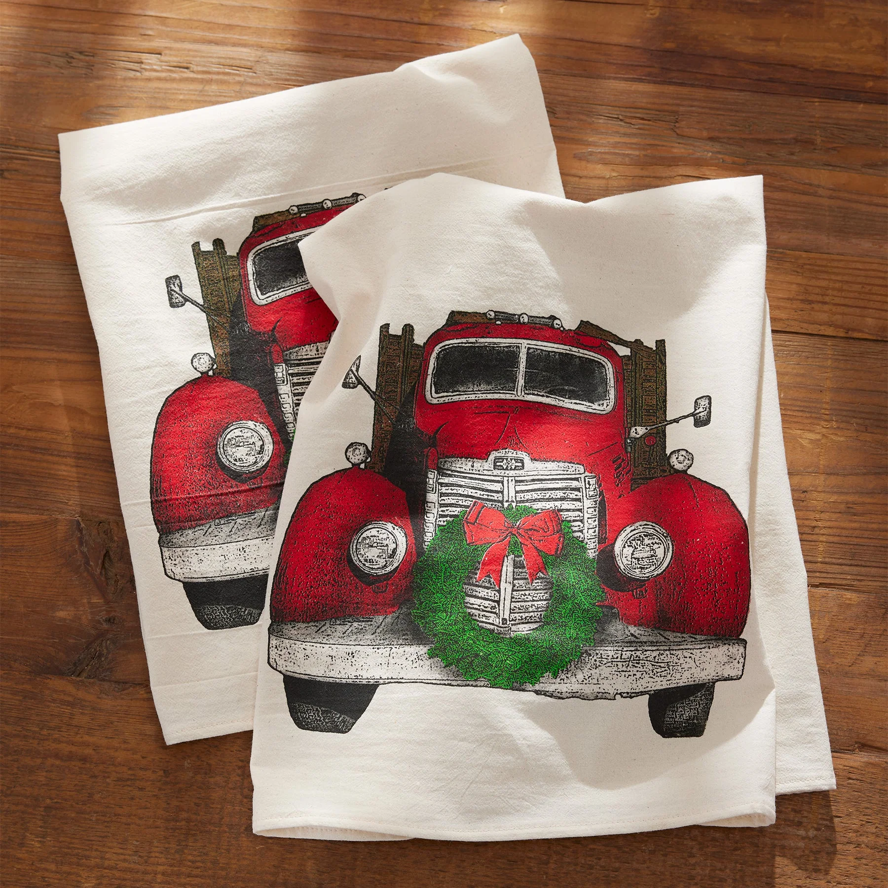 Red Truck Christmas Tea Towel