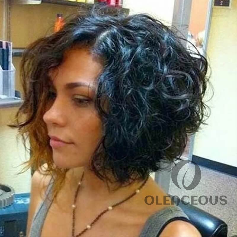 -Black Short Bob Deep Wave Wig Short Curly Hiar