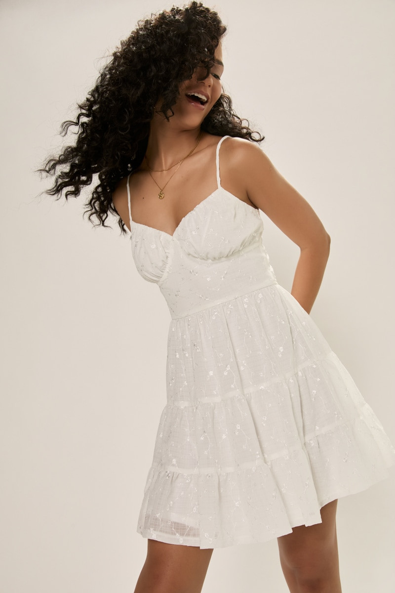 Lindsey Tiered Embroidered Mini Dress
