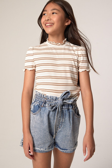 Hello Franki Harper Heritage Front Tie Acid Wash Shorts for girls