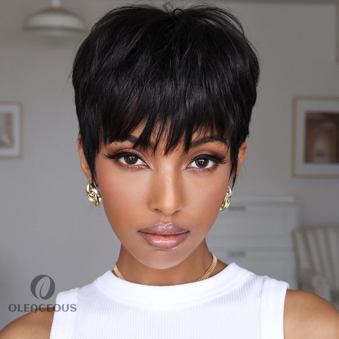 Put On & Go Natural Black Short Pixie Cut Wig With Bangs