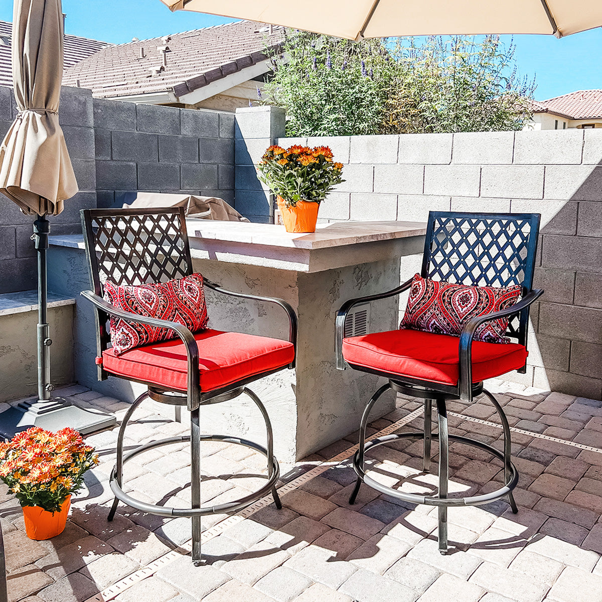 Outdoor Extra Wide Height Swivel Bar Stools Set