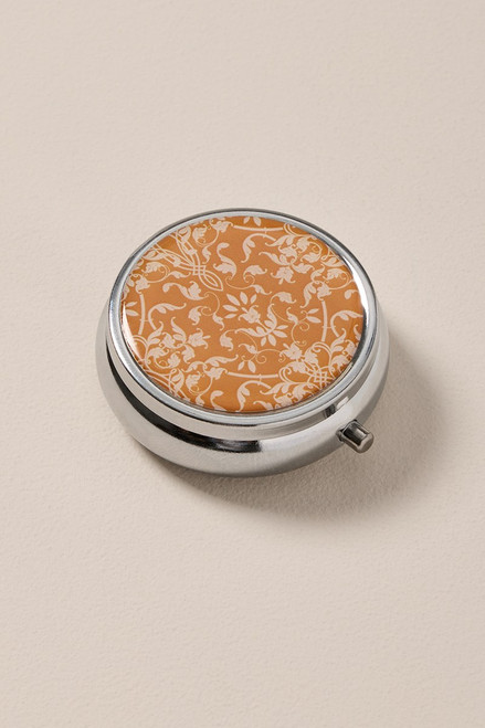 Golden Floral Round Pill Box