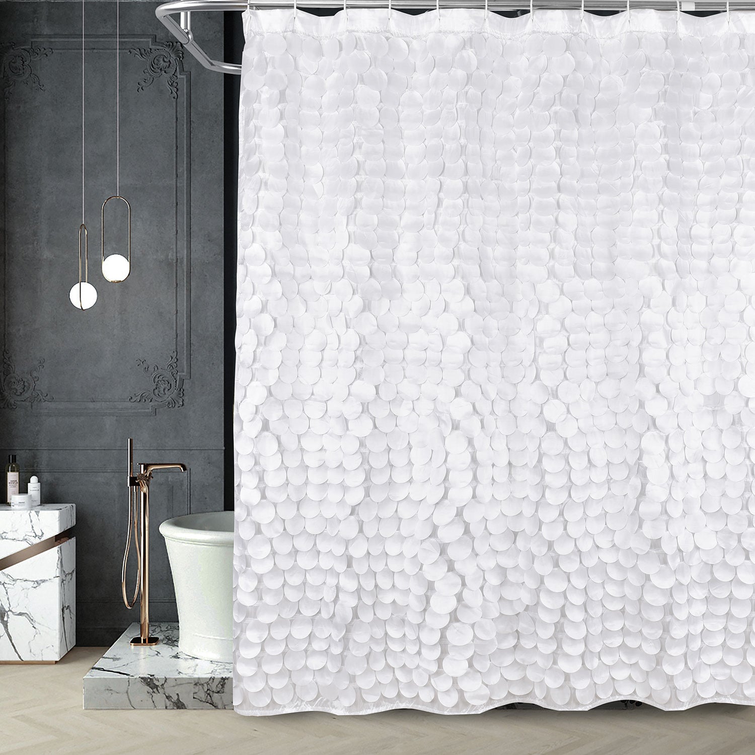 Modern Cute Decorative Shower Curtain - Textured Shimmer Circle Design Bathroom, 72a?? x 72a??