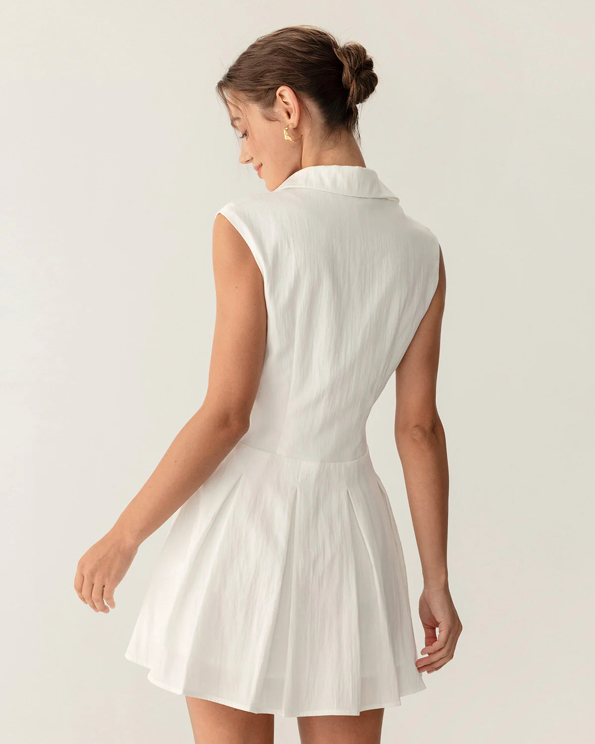 White Button A-Line Sleeveless Mini Dress
