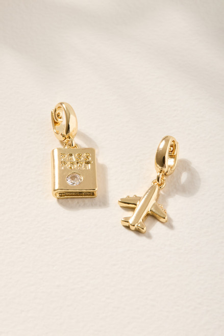 Passport and Airplane Charm Set Gold