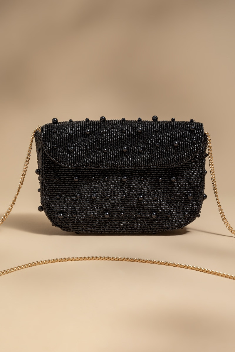 Nicole Black Pearl Fold-Over Clutch