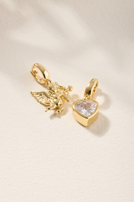 Cupid and Heart Charm Set Gold