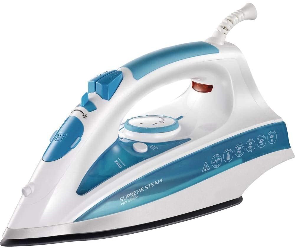 Professional Clothes Iron - 2600 W, Ceramic Soleplate, 210g Steam Boost, Self-Cleaning Function, White and Blue - 20562-56